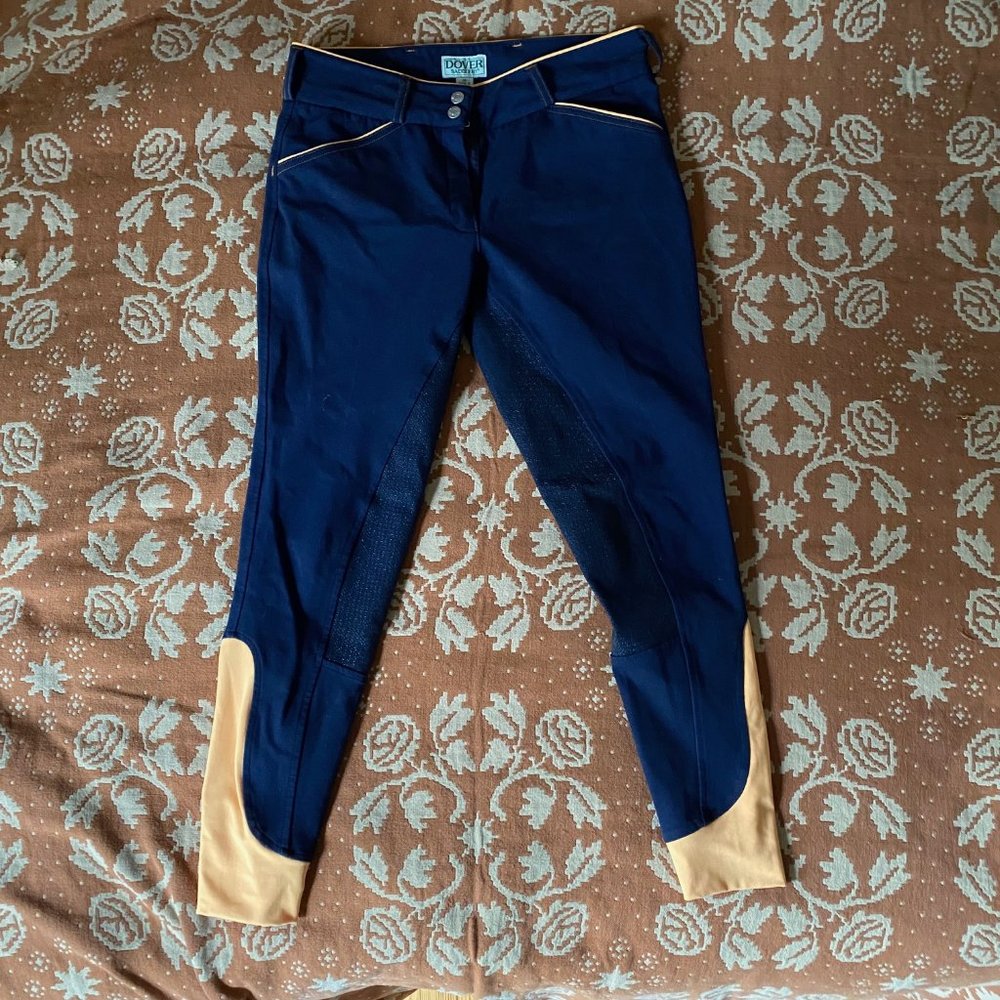 Dover Wellesley Full Seat Breeches - size 28 Navy & Gold